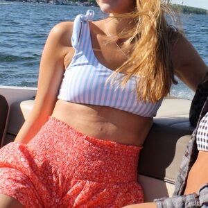 Striped Blue & White One-Shoulder Bikini Set